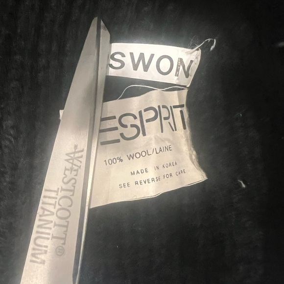 ESPRIT 80 Vintage 100% Wool knit Oversized Sweater Collared Black &Teal collar - Picture 9 of 11